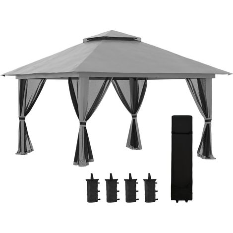 Pavillon pop-up 4x4 m – Gazebo pliant avec moustiquaires, toit Oxford déperlant (UPF 50+), double toit ventilé, hauteur réglable – Idéal pour jardin, terrasse et camping – Gris foncé (1/4)