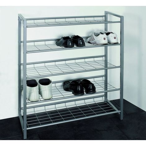 Etagére à chaussures en tube d'acier Coloris Alu - L80 x P30 x H106 cm
