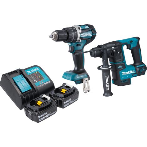 Kit combinado inalámbrico Makita DLX 2278 SF + taladro de percusión DHP 484 54 Nm + taladro percutor DHR 171 1,2 J + 2x batería recargable 3,0 Ah + cargador (1/4)