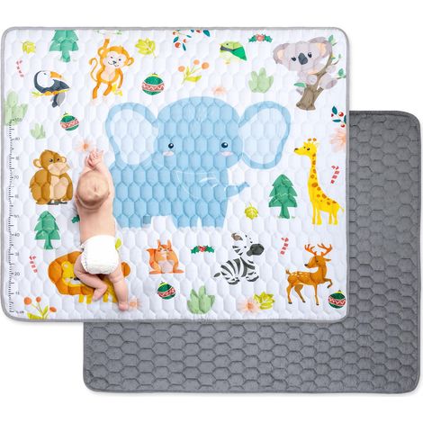 Tapis de Jeux Bebe, Antidérapant Tapis Rampant Bébé 180x150cm, Animaux Tapis de Motricité Bébé Pliable, Coton Tapis D'éveil Enfants Epais avec Règle, Applicable à Intérieur/Extérieur/Clôture (1/5)