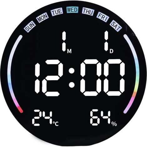 Grande horloge murale numérique avec affichage LED, gradation automatique, double alarme, moniteur de température et d'humidité, compte à rebours, télécommande et veilleuse pour la maison (1/5)