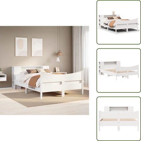 The Living Store Giroletto senza Materasso Bianco 150x200 cm Legno Massello Pino - Letto con testiera