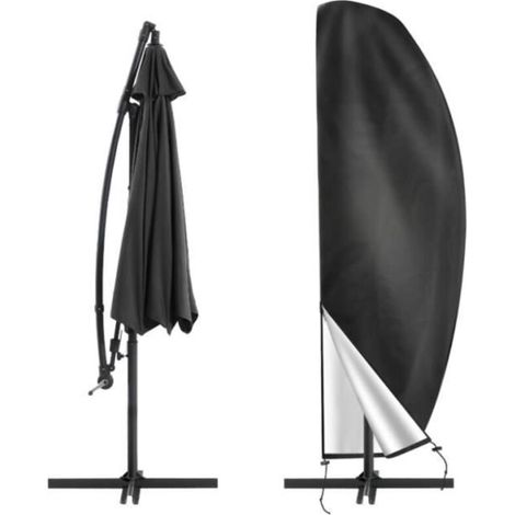 Housse de parasol imperméable, 2-4 mètres de diamètre, en tissu Oxford 210D résistant - noir. (1/4)