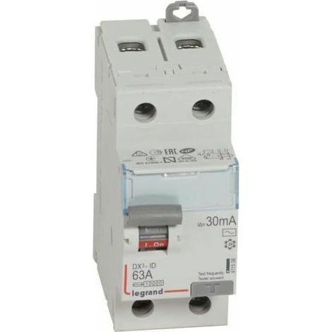 411506 Residual current circuit breaker 63A type AC 30mA two-pole - 2 modules - In-line terminals (1/2)