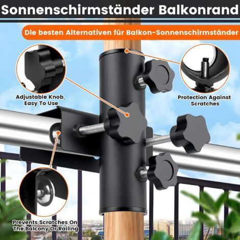 Support de parasol pour balcon, terrasse et jardin, fixation métallique pour parasol – support de parasol pour balcon, terrasse et espace extérieur, base de rechange (1/4)