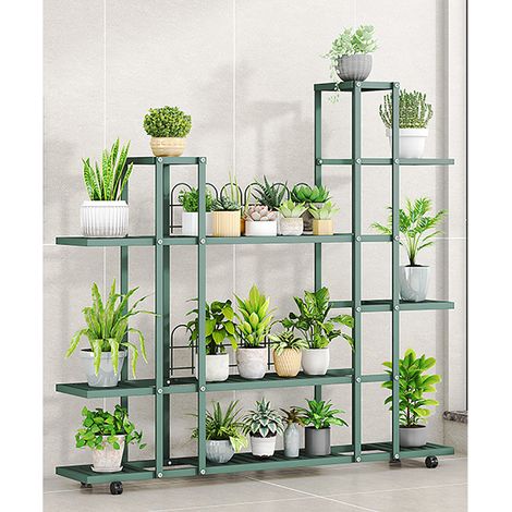 Porte Plantes Fer Forgé  sur roues 120x26x114cm Étagère Plante Fleur Extérieur Intérieur Escalier Fleurs pour Maison Balcon Terrasse Jardin,vert (1/5)