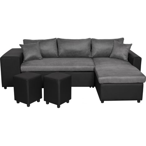 Canapé d'angle réversible OSLO avec coffre et poufs gauche en bi-matière (1/5)