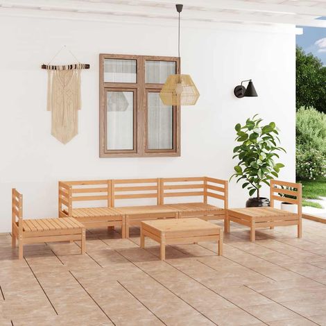 Salon de jardin modulable 6 pièces en pin massif – 3 canapés, 2 d’angle, 1 table - PANGIVO (1/5)