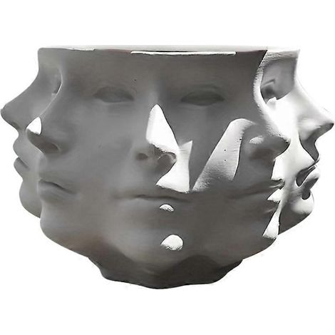 Abstrakte Blumentopfform in Form eines facettenreichen menschlichen Gesichts, weiß (1/5)