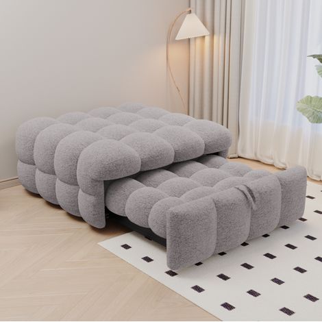 Lit simple convertible moderne en tissu Teddy gris 183x76 cm avec fonction pouf et canapé-lit (1/5)