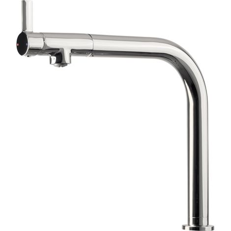 Robinet mitigeur de cuisine chromé – Hauteur sous bec 222mm – Bec coudé 180° – Cartouche à disque céramique – Flexible de raccordement inclus – Luisina (1/3)