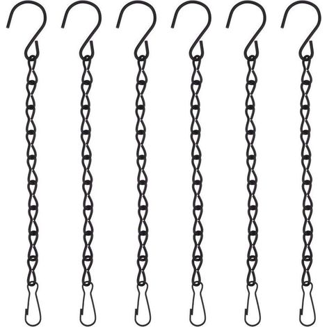 Ensemble de 6 chaînes de suspension, chaîne métallique pour paniers de plantes et pots de fleurs, suspension pour plantes en macramé d'intérieur ou d'extérieur, décoration de jardin (noir)