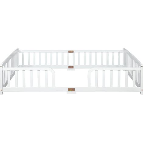 Letto a pavimento per bambini 140 x 200 cm con sponde di sicurezza, pino bianco HOMVRA (1/5)