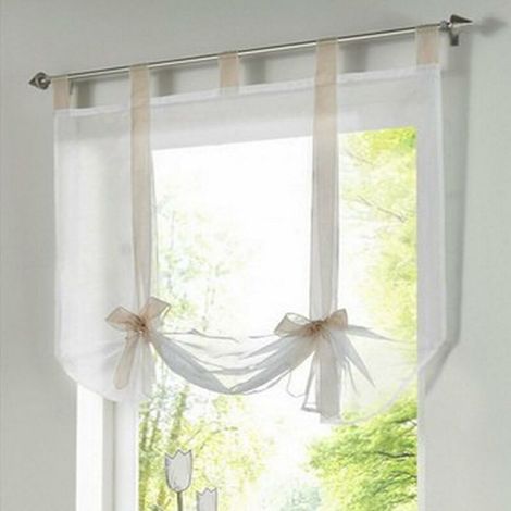 1 pièce Romain Rideau Adorable Nœud Assis Chambre Style en Voile brodé fenêtre - Beige - 140cmx140cm-