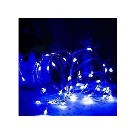 Guirlande Lumineuse LED Bleu, Piles, 50 Micro Lumires LED pour Mariage, Fte, Nol, Maison, Intrieur Extrieur, Fil de Cuivre, Minuterie ON OFF, 5m (1/5)