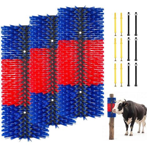Lot de 3 Brosses à Gratter Bétail, Toilettage Vaches et Chevaux, Poils Robustes Haute Densité, 43x19 cm