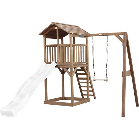 Axi Beach Tower Aire De Jeux Avec Toboggan En Blanc, Balançoire & Bac À Sable  Grande Maison Enfant Extérieur En Marron  Cabane De Jeu En Bois Fsc
