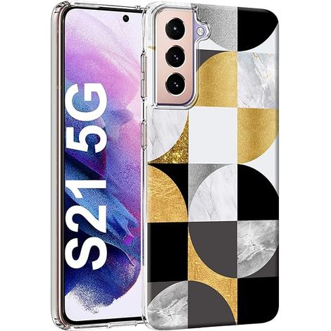 CUSTODIA PER SAMSUNG GALAXY S21 5G SILICONE GEOMETRICO ORO NERO SM-G991B (1/5)