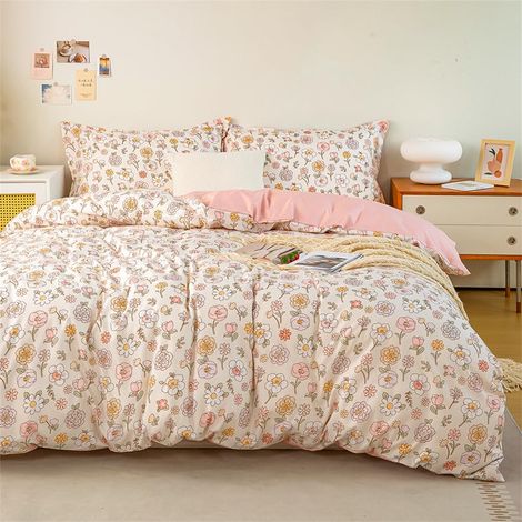 Parure de lit pour fille rose 135x200 cm avec housse de couette et taie d'oreiller 80x80 cm Ensemble de literie pour enfant à motifs floraux Parure de lit réversible en microfibre (1/5)