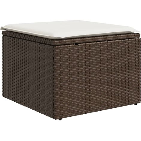 Tabouret de jardin， Pouf de jardin，Repose-pied avec coussin brun 55x55x37 cm résine tressée CFW47605 (1/5)