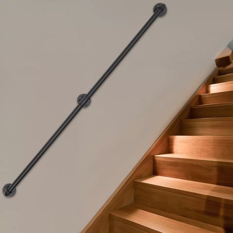 pour In/Outdoor Black Modern Handrail 5ft Stair Railing Main courante Wall-mounted (1/5)