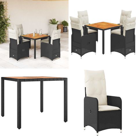 vidaXL 5-tlg. Garten-Bistro-Set mit Kissen Schwarz Poly Rattan (1/5)