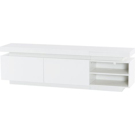 Meuble TV moderne laqué blanc avec éclairage LED pour TV jusqu'à 70 pouces, grand rangement, 170x35x50 cm (1/5)