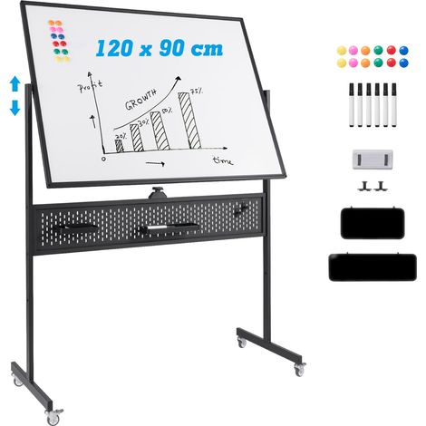COSTWAY Mobile Whiteboard 120 x 90 CM Double-Sided Dry Erase Board-Black (1/5)