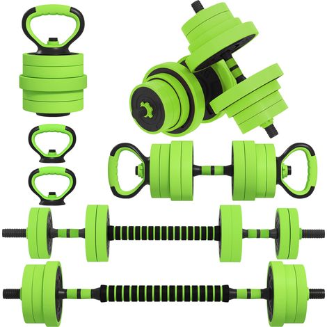 40kg 4-In-One Adjustable Weight Dumbbells Set-Barbell-Kettlebell-Push Up Stand - Green (1/5)