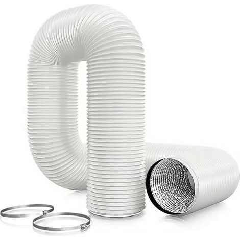 ø150mm (Blanc) Tuyau d'évacuation d'air 6m, tuyau flexible en PVC et aluminium, tuyau d'évacuation avec 2 colliers de serrage en acier inoxydable pour climatiseur mobile, sèche-linge, hotte