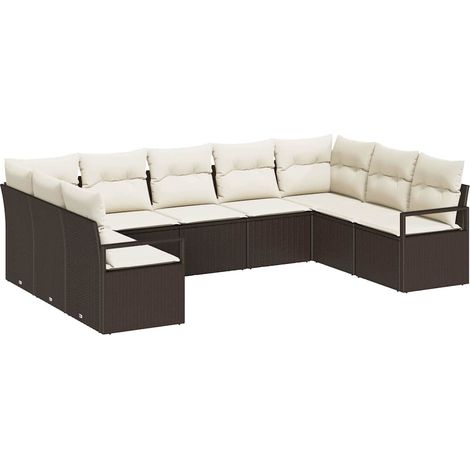 Sofa Set with Cushion 9 pcs Brown Poly Rattan vidaXL