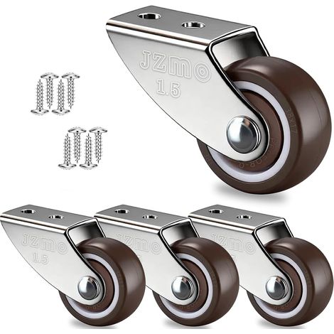 JSSEVN - Set of 4 small furniture casters, 32 mm, 16 kg, rubber with steel plate, silent fixed casters, small casters (1/5)