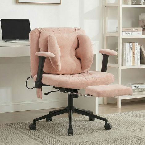 Sedia da Ufficio Girevole Regolabile in Altezza in Tessuto con Supporto Lombare ad Aria, Ruote, Rosa (1/5)