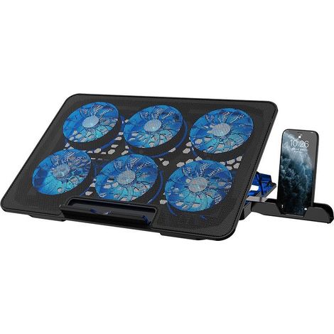 FLITI Laptop Cooler for 13-17 Inch Laptops, 6 Silent LED Fans, Adjustable Stand with Phone Holder and USB Ports (1/5)