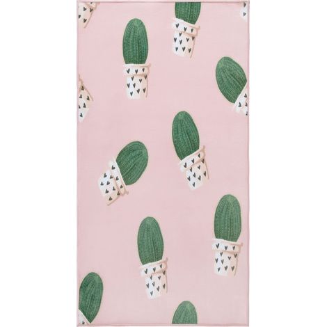 Tapis Rectangulaire Rose et Vert en Polyester pour Chambre d'Enfant ou Salle de Jeu Moderne 80 x 150 cm Beliani (1/5)