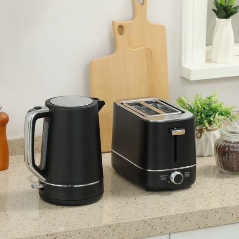 Set aus 1,7 L Wasserkocher und Toaster mit 6 Bräunungsstufen, Schwarz/Stahl