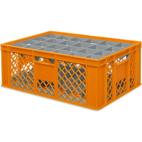 BRB Gläserkiste 600x400 mm für 15, 24, 33 oder 40 Gläser, farbig (Orange, für 24 Gläser Ø 87 mm, Glashöhe max 205 mm)