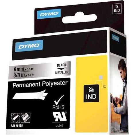 Cinta DYMO Rhino Vinyl Negro Metálico de 9 mm x 5,5 m 18485 (1/2)