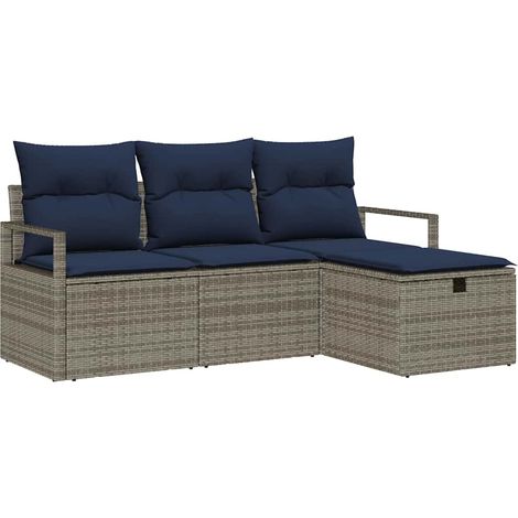 Maison Exclusive - Set di divani con cuscino 4 pcs Grigio e Blu Navy polyrattan
