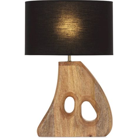 Lampe de table design bois de manguier finition dorée élégante - bois naturel doré noir (1/4)