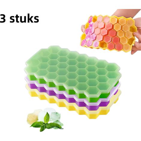Moule à glaçons en silicone lot de 3 avec couvercle démoulage facile congélation rapide 20 x 12 x 2 cm pour réfrigérateur et usage domestique couleurs variées (1/5)