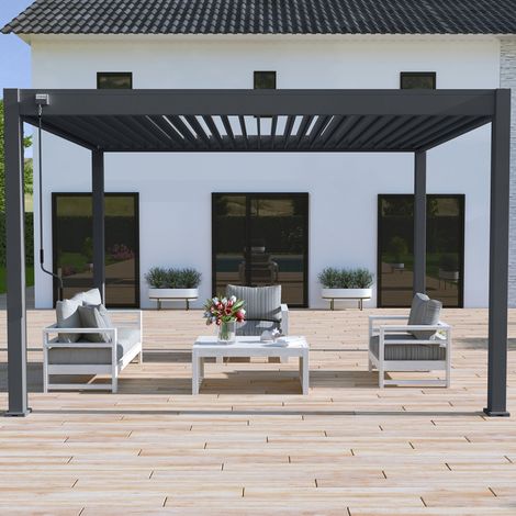 Pergola bioclimatica Ombréa autoportante VS 3x4M Antracite + 1 tenda 4M antracite (1/4)
