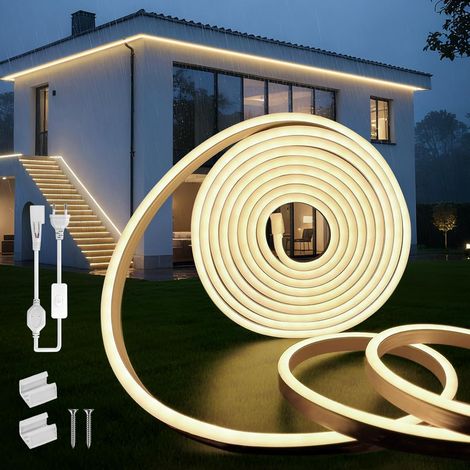 Neon Ruban LED Exterieur 2m Blanc Naturel 4000K Néon Bandeau Led 220V Exterieur Etanche IP65 Imperméable Bande LEDs DIY Flexible Découpable Rubans à Leds 120LED/m Avec Alimentation (1/5)