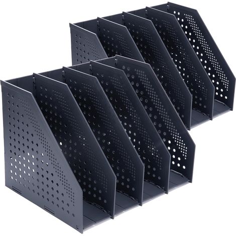 Porte-revues Pliable, Porte Revue Bureau avec 4 Compartiments 2 Pièces Classeurs à Revues de Grande Capacité, Rangement Papier Vertical A4 ET PLUS, Gris Foncé (1/5)