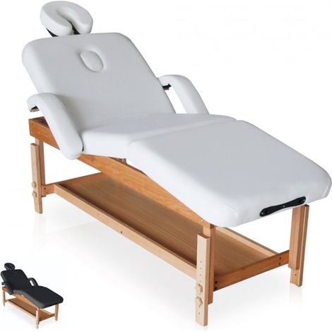 Lettino da massaggio legno fisso multiposizione 225 cm Massage-pro - Bianco
