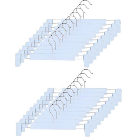 20 cintres pantalons et jupes, crochets pivotants 360°, cintres plastique bleus, clips réglables, pour placard organisé (1/5)
