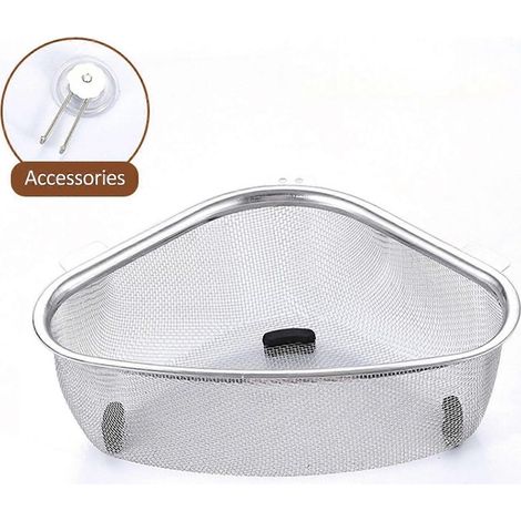 Panier égouttoir d'évier en acier inoxydable à mailles fines triangulaires, panier passoire d'angle pour évier de cuisine, pour déchets de cuisine (1/4)