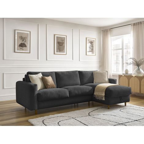 BOBOCHIC - Canapé d'angle réversible convertible NOUVEAU COCOONE ouverture express tissu texturé Réversible 160x200 Noir (1/5)