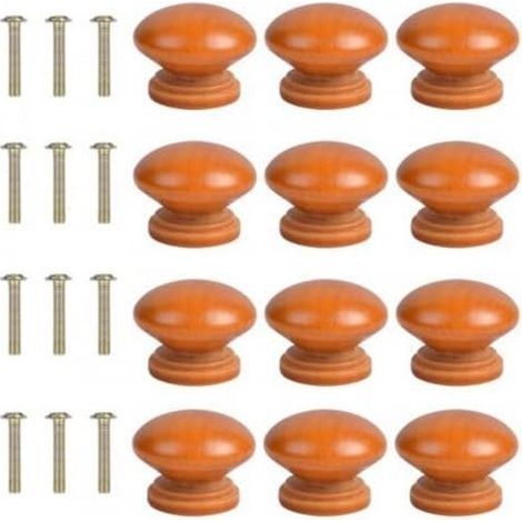 12 Boutons Tiroir Porte en Bois Massif Ronds, Poignée Bouton En Bois Naturel Ronde Champignon pour Cabinet et Placard, Bouton Poignées avec Vis pour une Installation Facile (1/5)
