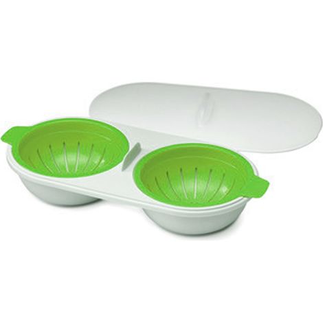 Moule à Oeufs pour Micro-ondes - Pocheur Double Cavity en Silicone Alimentaire - Pour Oeufs Brouillés ou Poachés - 2 Pièces (1/5)